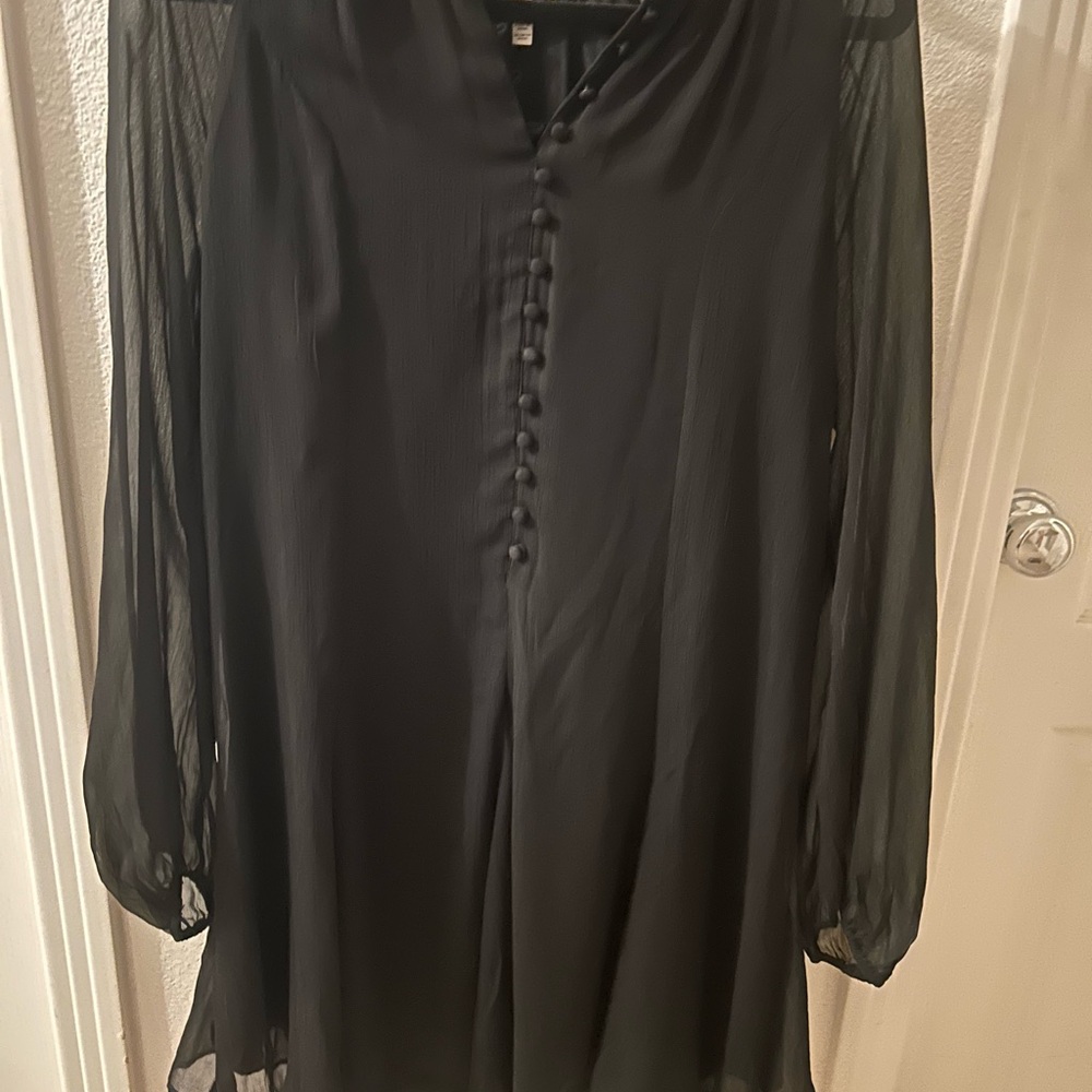 Joie Black Bishop Sleeve Blouse with Mandarin Collar